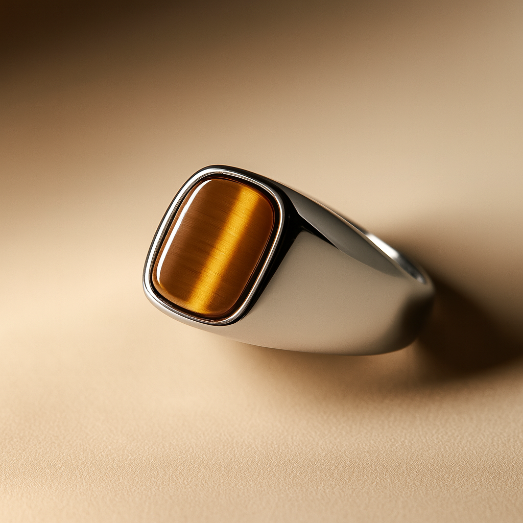 Squared Tiger’s Eye Stone Signet Ring