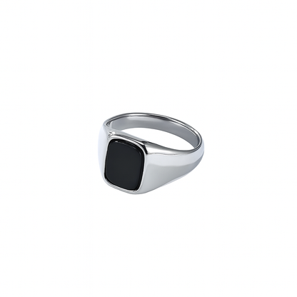 Squared Black Onyx Inlay Stone Signet Ring