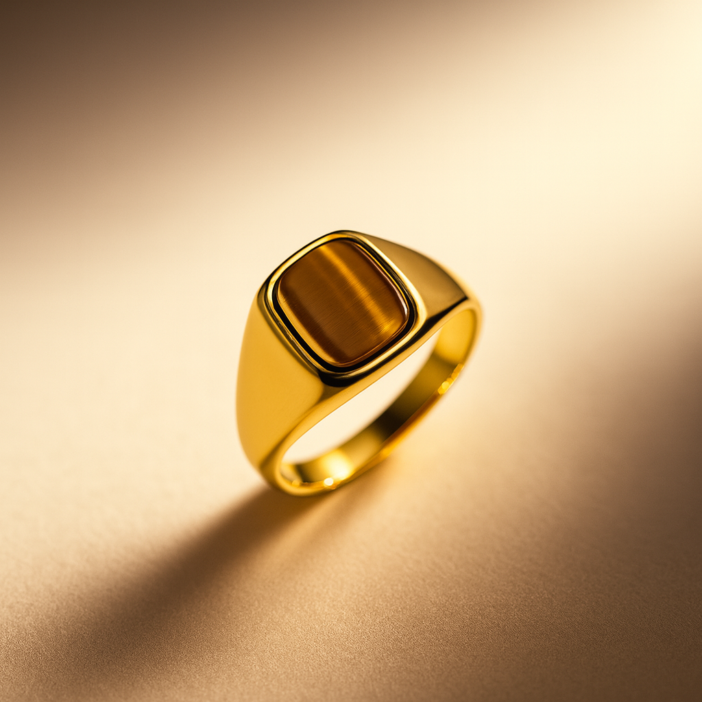 Squared Tiger’s Eye Stone Signet Ring