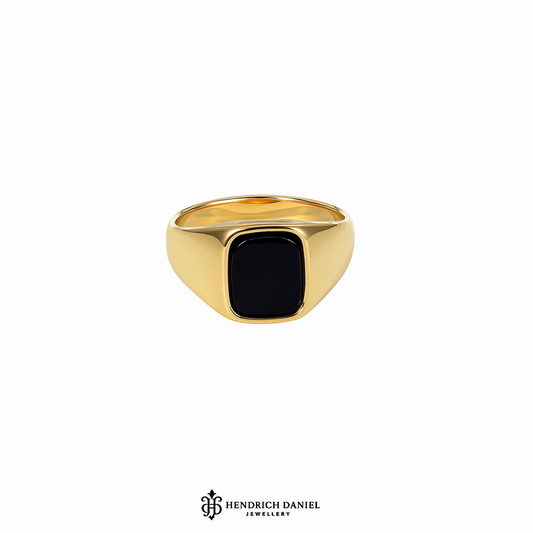 Squared Black Onyx Inlay Stone Signet Ring
